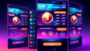 Futuristic lottery-playing interface with advanced technology and a modern aesthetic. Highlight the transformative power of technology in revolutionizing t